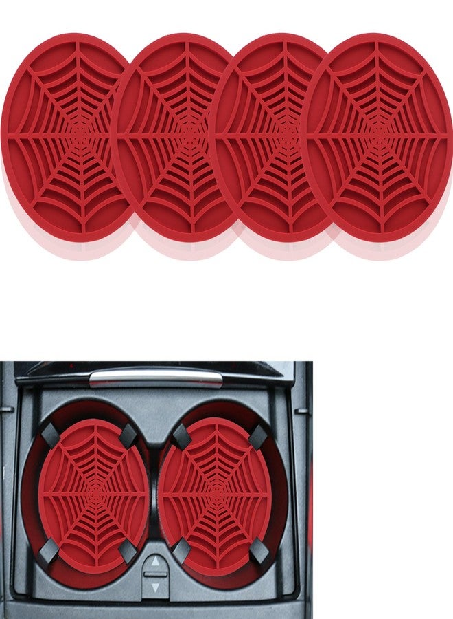 Salior 4PCS Silicone Car Coasters,Unique Spider Web Non-Slip Car Cup Holder Coaster Car Interior Accessories,Universal 2.75 Inch Car Drink Coaster for Women Men (Red) - Image 1